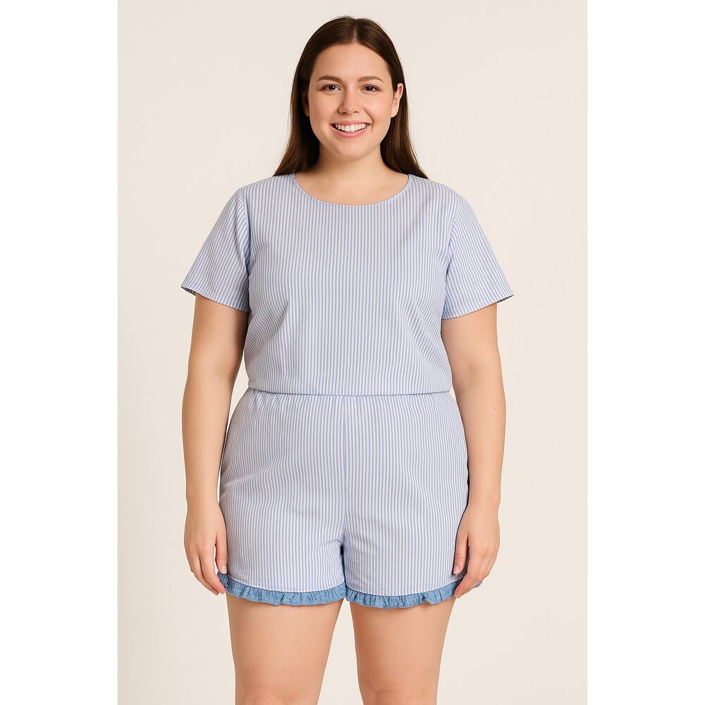 Excellent 7 For All Mankind Blue White Stripe Romper Rear Cut-Out Women’s XL